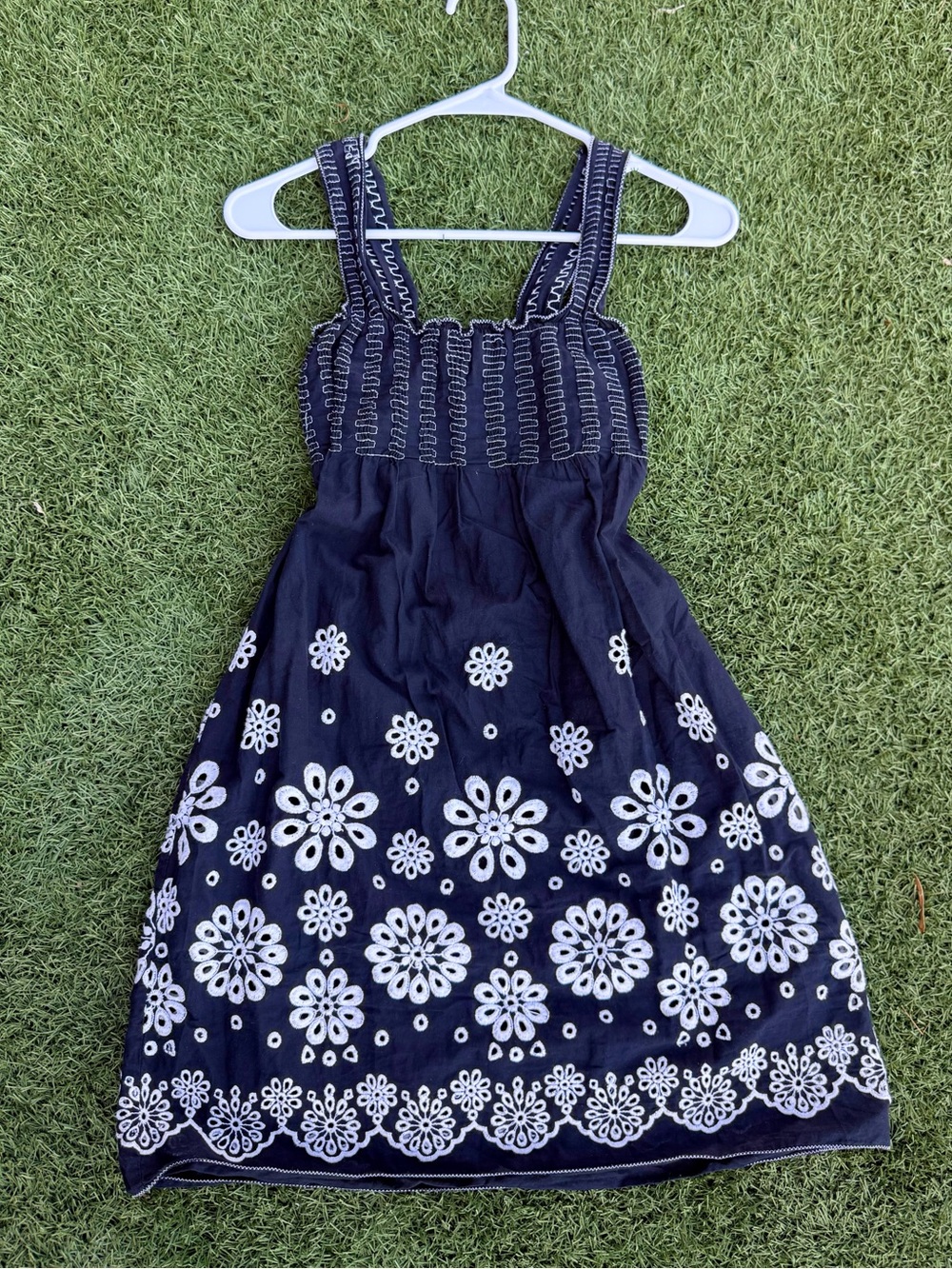 Max Studio Navy Dress with White Floral Embroidery